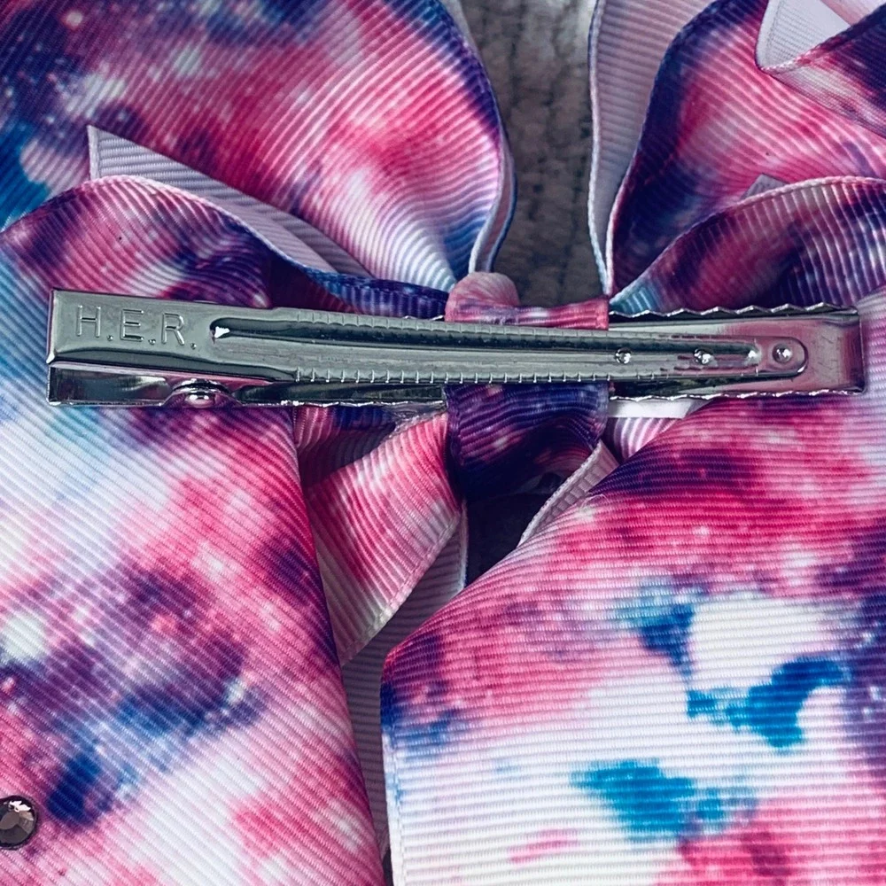 JoJo Siwa Hair Bow Girls Pink Galaxy Tie Dye Rhinestone Signature Heart Charm‎